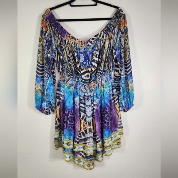 Garnerstyle X FTF Fashion To Figure Plus Sz 1X Romper Ebony Off Shoulder Print - Picture 6 of 8